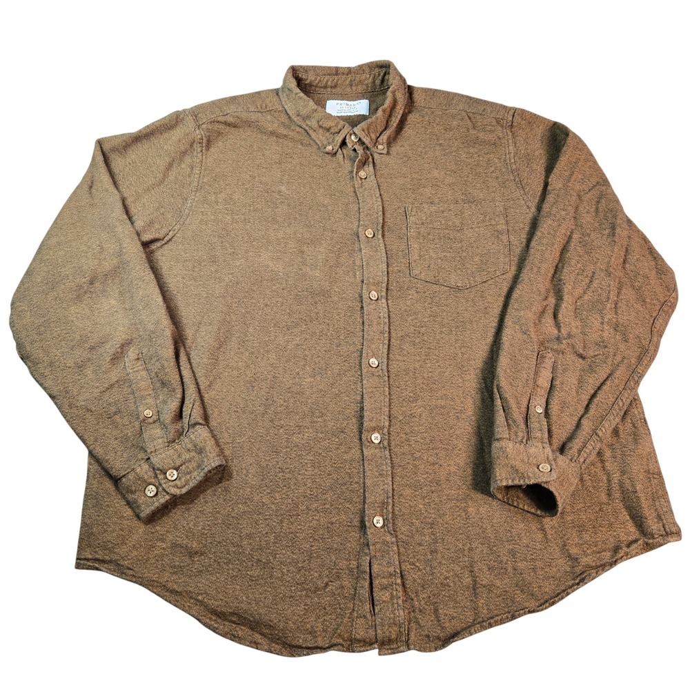 Primark Men's Size 2XL Brown Marl Cotton Flannel Button Down Shirt Regular Fit